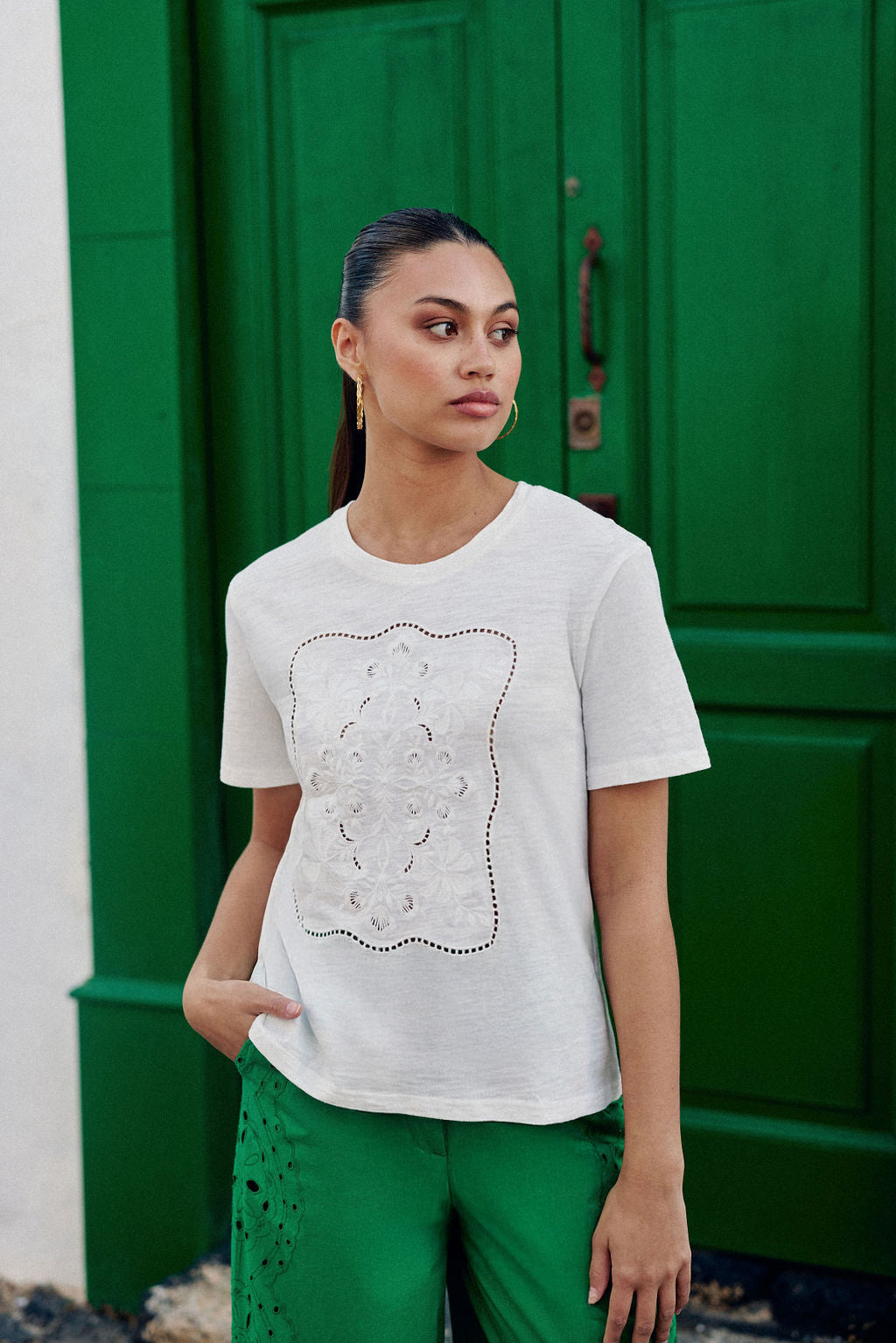 T-shirt brodé écru - Thessa